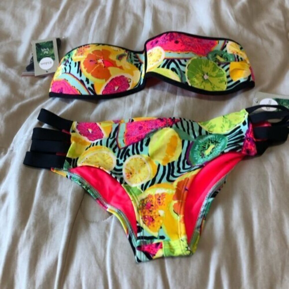 Body Glove tutti Colorful Fruit Print Bikini Set small top xsmall bottoms